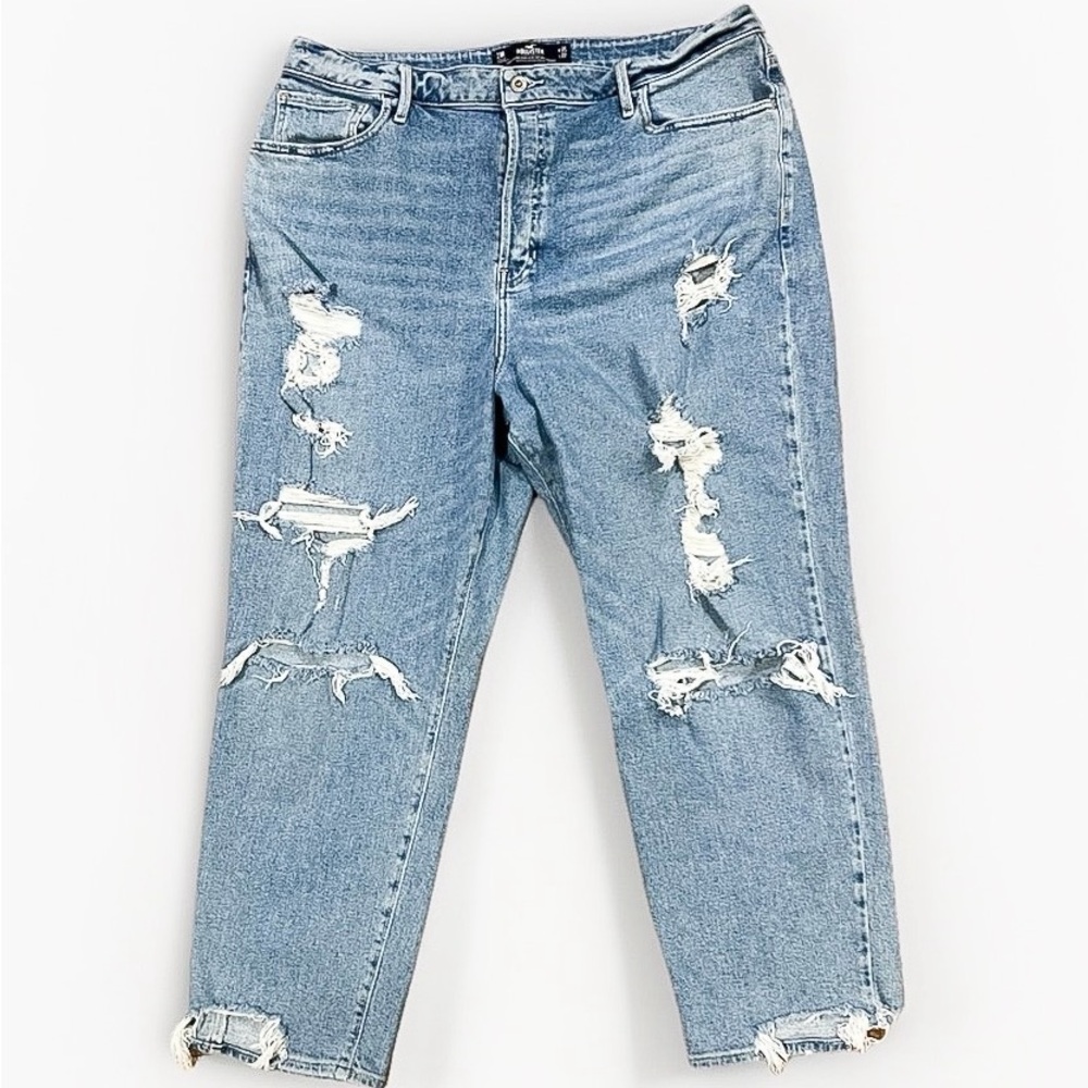 Hollister Ultra High-Rise Vintage Straight Curvy Distressed Mom Jeans Blue 21R
